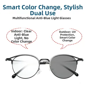 Détail des lunettes photochromiques en métal montrant le changement de couleur des verres