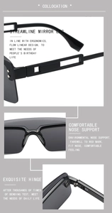 Detailed view of streamlined temples and ergonomic nose pads on black fashion sunglasses