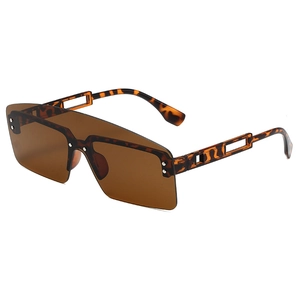 Fashionable oversized one-piece sunglasses with leopard print frames and brown lenses
