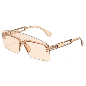 Fashionable oversized wrap-around sunglasses with champagne lenses and cutout temples