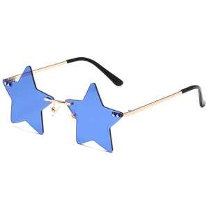 Chic blue star shaped sunglasses with gold metal frame and transparent ocean lenses