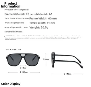 Tableau des tailles pour lunettes de soleil double pont avec largeur totale de 145 mm