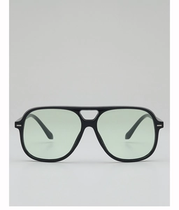 Détails de lunettes de soleil aviateur avec monture noire et verres vert menthe
