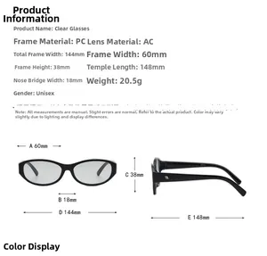 Guide des tailles pour lunettes ovales rétro montrant la largeur et la longueur des branches