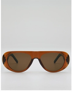 Detailed front view of jelly orange aviator sunglasses with brown UV protective lenses
