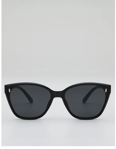 Détail de lunettes de soleil œil-de-chat noires avec clous argentés et verres foncés
