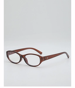 Détails de monture de lunettes ovales marron translucide avec logo en métal argenté
