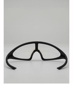 Detail view of matte black sports goggles with ergonomic temple tips and nose pads