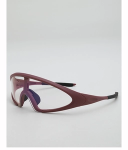 Detail view of burgundy matte streamlined sports sunglasses with non-slip temple tips