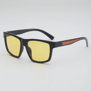 Outdoor sports sunglasses with matte black square frame and yellow night vision lenses
