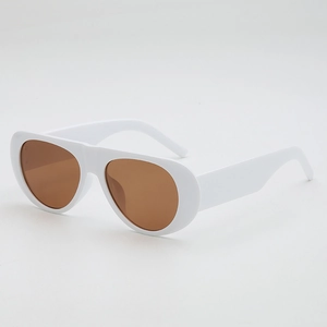 Retro pilot sunglasses with thick white frames and dark brown lenses for women