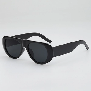 Classic black pilot sunglasses with thick frames and wide temples in a 45-degree side view