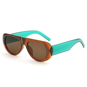 Minimalist jelly aviator sunglasses with contrast brown and green frames shown in 45-degree angle