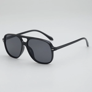 Lunettes de soleil aviateur noir classique avec grande monture et double pont tendance