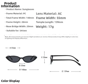 Tableau des tailles détaillé pour lunettes de soleil œil de chat avec dimensions et spécifications