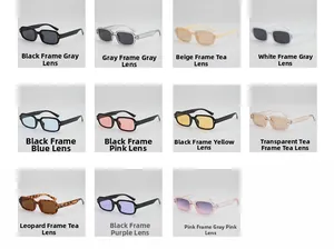 Grid display showing 11 colors of vintage small square jelly frame sunglasses