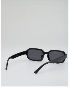 Detail view of black square sunglasses showing inner frame structure and size specifications