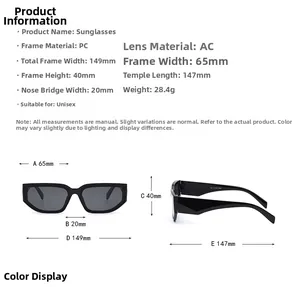 Dimensions détaillées des lunettes de soleil œil-de-chat vintage avec monture PC