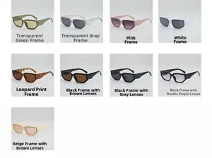 Grille de neuf lunettes de soleil œil de chat en plusieurs couleurs, léopard et rose
