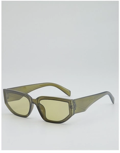 Détail de lunettes de soleil œil-de-chat vert olive avec texture en acétate de qualité
