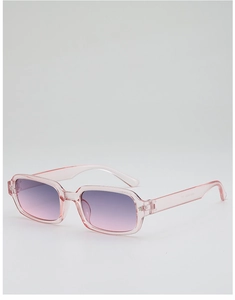 Detail of pink transparent rectangular frames with purple gradient lenses for sunglasses