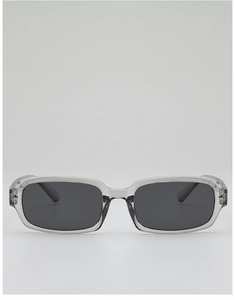 Detail of square gray jelly sunglasses with star-shaped metal rivets on the temples