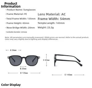 Spécifications détaillées des dimensions et mesures des lunettes de soleil rondes rétro