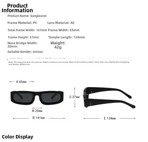 Guide des tailles pour lunettes de soleil rectangulaires avec mesures détaillées du cadre