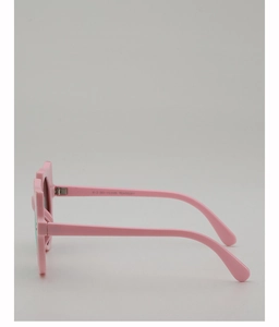 Detailansicht der rosa Bären-Sonnenbrille mit Bügelspezifikationen und mattem Finish