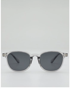 Détails de lunettes de soleil rondes transparentes avec ornements en métal argenté