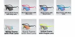 Detailed catalog showing seven color options for polarized sport cycling sunglasses