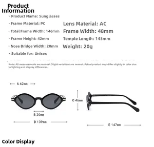 Size chart for polygon sunglasses showing dimensions like frame width and lens height