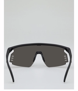 Detail of matte black cycling sunglasses with grey anti-fog lenses and side air vents