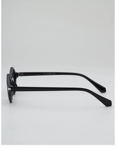 Close-up of polygon sunglasses frame with silver metal hinge and model specs 5113
