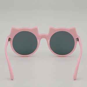 Rosa Katzenohr-Kinder-Sonnenbrille mit dunkelgrauen runden Gläsern und UV-Schutz