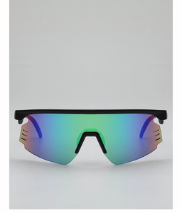 Front view of large frame cycling sunglasses with colorful polarized lenses and air vents
