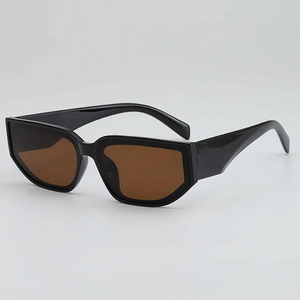 Lunettes de soleil rétro noires géométriques avec verres marrons au style vintage chic