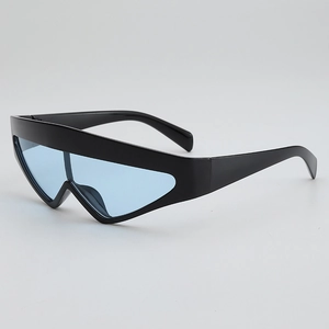 Futuristic oversized black matte wrap-around sunglasses with transparent light blue lenses