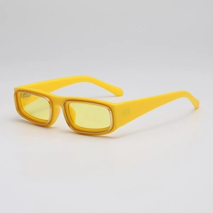 Lunettes de soleil rectangulaires jaunes vives avec monture étroite de style rétro
