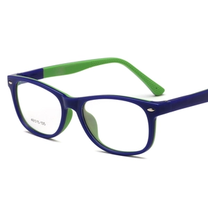 Kids square candy-colored glasses frames in navy blue and bright green finish