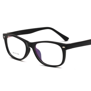 Classic black full-rim kids glasses in a 45-degree angle view with purple tint lenses