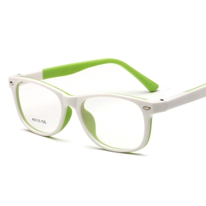 Kids candy-colored eyewear frame with white and green contrast design and metal rivets