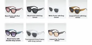 Collection of oversized cat-eye sunglasses featuring seven diverse frame and lens colors
