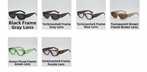 Collage showing six color variants of rectangular floral sunglasses with UV protection