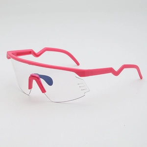 Pink frame outdoor cycling glasses with large transparent lens for UV wind protection