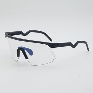 Polarized sports cycling glasses with black frame and transparent wraparound safety lenses