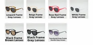 Matrice montrant 7 options de couleurs pour lunettes de soleil ovales rétro dont léopard
