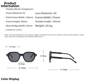 Tabella delle taglie dettagliata per occhiali da sole unisex con dimensioni montatura