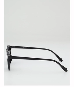 Detail view of smooth black eyeglass temples with model specifications printed on inner side
