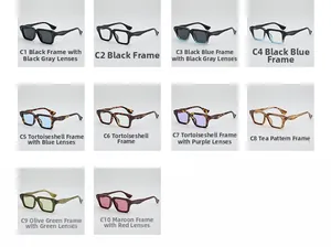Multiple color options for retro square thick frame glasses and trendy sunglasses